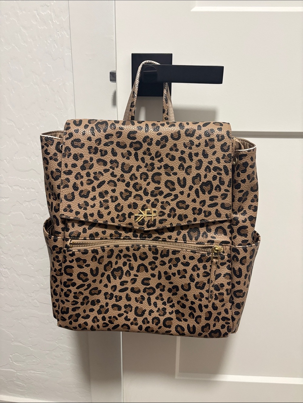 Freshly Picked Leopard Print Baby Backpack in Tan and Black